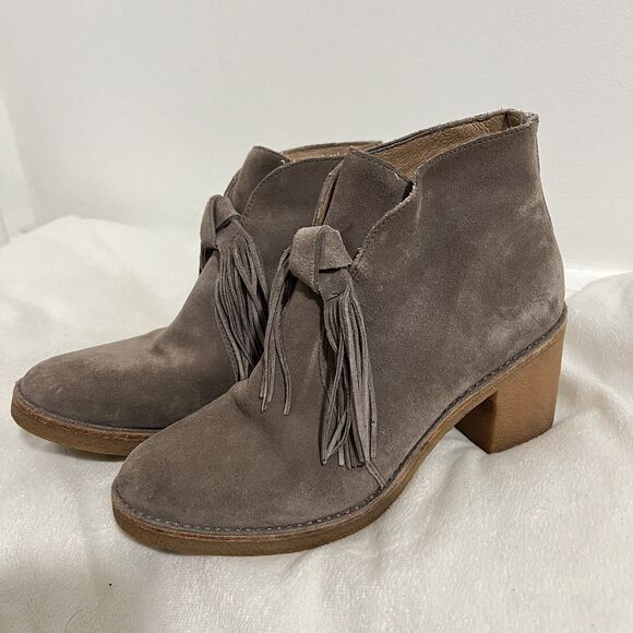 UGG Suede Ankle Boots Womens Size 8 Taupe Block Heel Tassel Zip Booties 1018642 - Picture 1 of 9